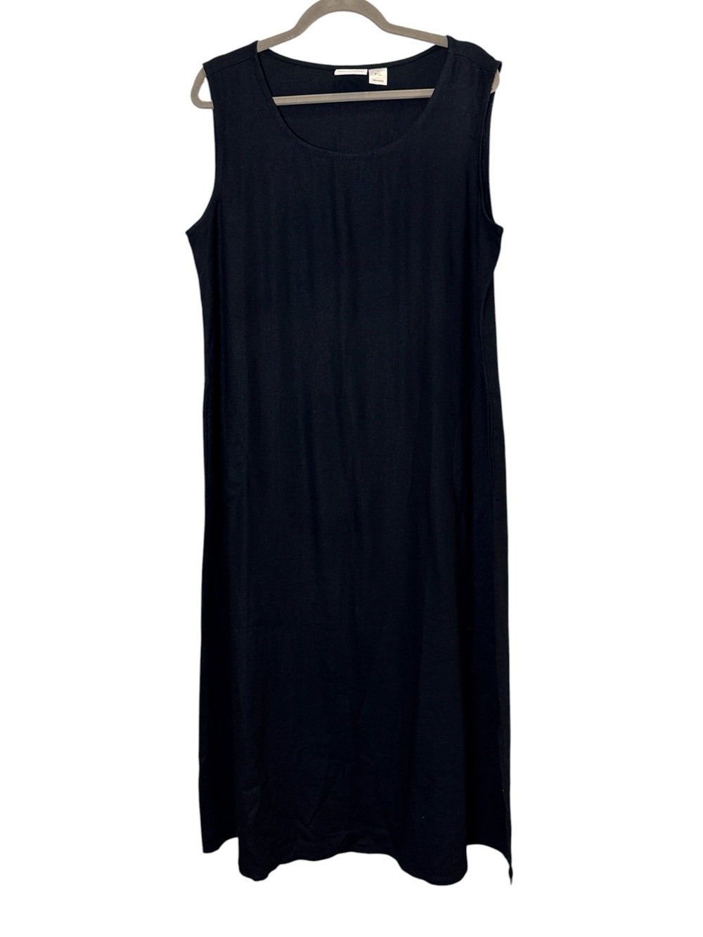 Vermont Country Store Black Lagenlook Minimalist Sleeveless Linen Dress sz L